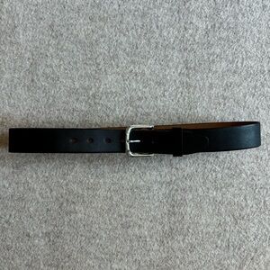 Black leather belt with silver hardware